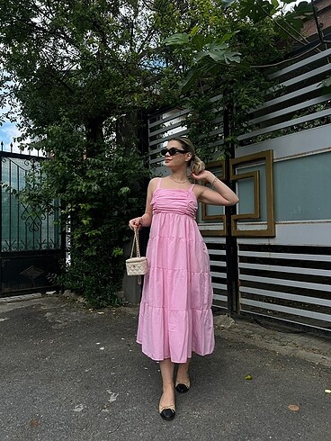 Pembe Askılı Elbise Uzun Çok Güzel