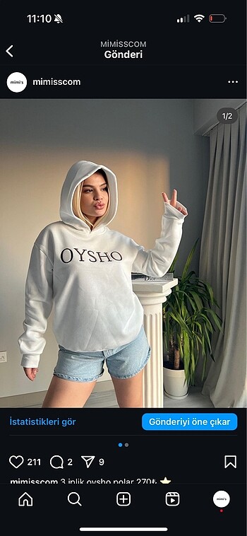 Oysho Kapşonlu Sweat Sıfır Etiketli