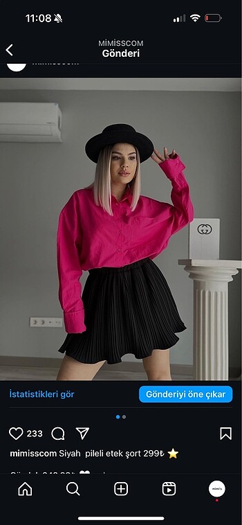 Mini Etek Siyah Rahat Pileli