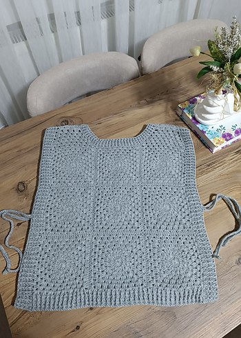 Gri Örgü Kolsuz Mini Hamile Süveter - Görsel 2