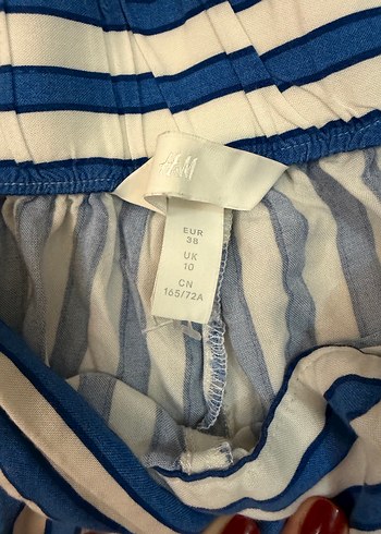 Mavi Çizgili H&M Salaş Kadın Kumaş Pantolon - Görsel 3