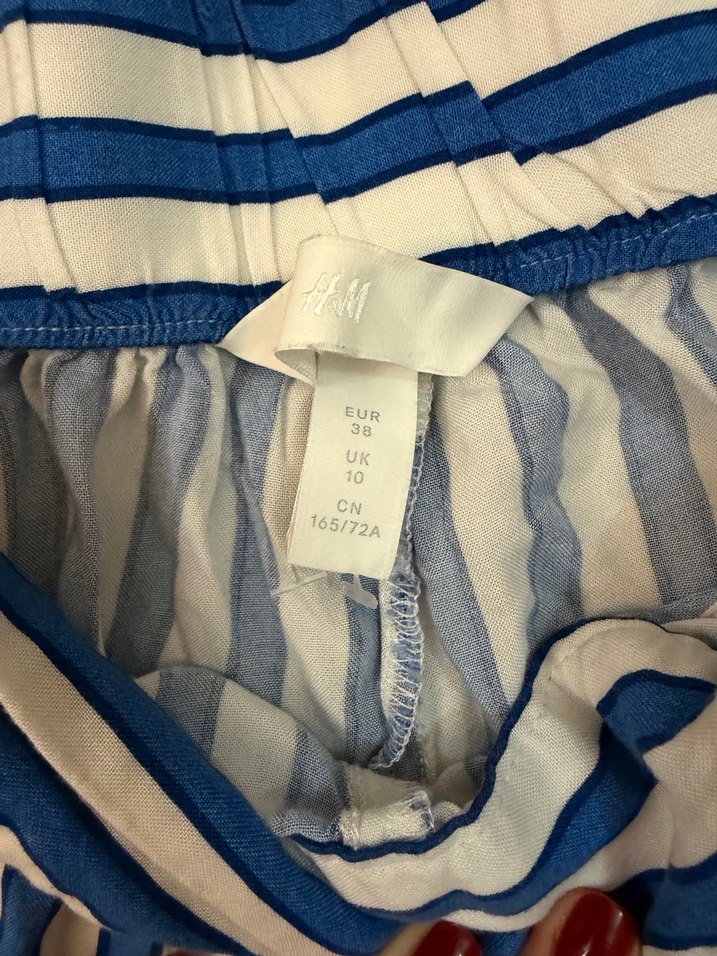 Mavi Çizgili H&M Salaş Kadın Kumaş Pantolon - Görsel 3