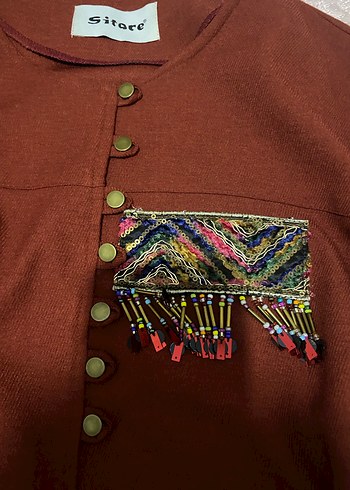 Düğmeli Nakışlı Uzun Bohem Kadın tunik - Görsel 3