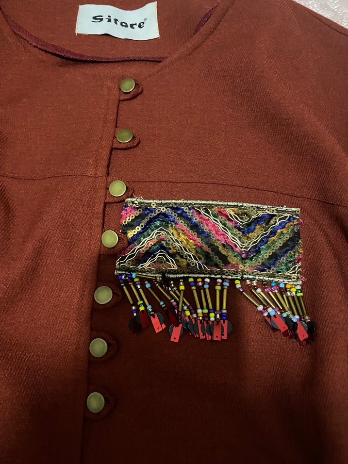 Düğmeli Nakışlı Uzun Bohem Kadın tunik - Görsel 3