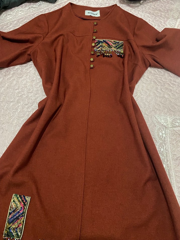 Düğmeli Nakışlı Uzun Bohem Kadın tunik - Görsel 2