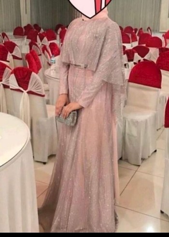 Abiye pudra pembe üzeri taşlı ,simli çok şık ve kaliteli abiye