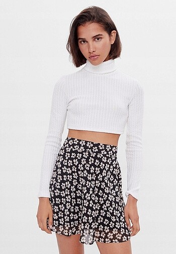 Bershka Balıkçı Yaka Crop Kazak