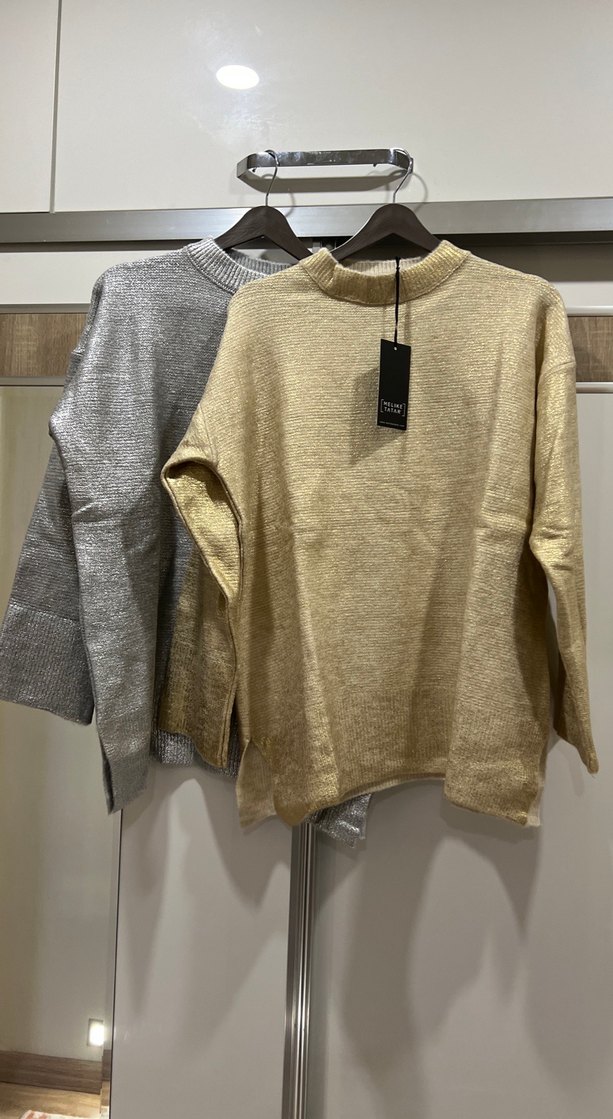 Gri Örgü Kadın Uzun Kollu Kazak - Görsel 5