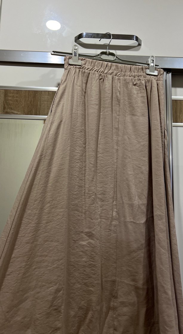 Nakışlı Bej Keten Bohem etek takım - Görsel 5