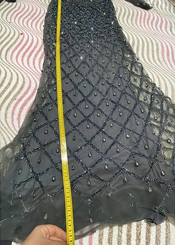 Boncuk İşlemeli Gri Uzun Abiye Elbise - Görsel 5