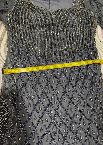 Boncuk İşlemeli Gri Uzun Abiye Elbise - Görsel 4