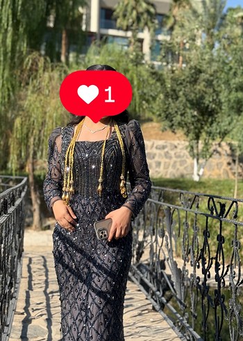 Boncuk İşlemeli Gri Uzun Abiye Elbise - Görsel 2