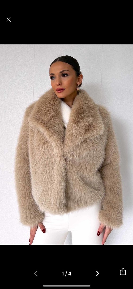 Bej V Yakalı Kısa Suni Kürk Ceket - Görsel 2