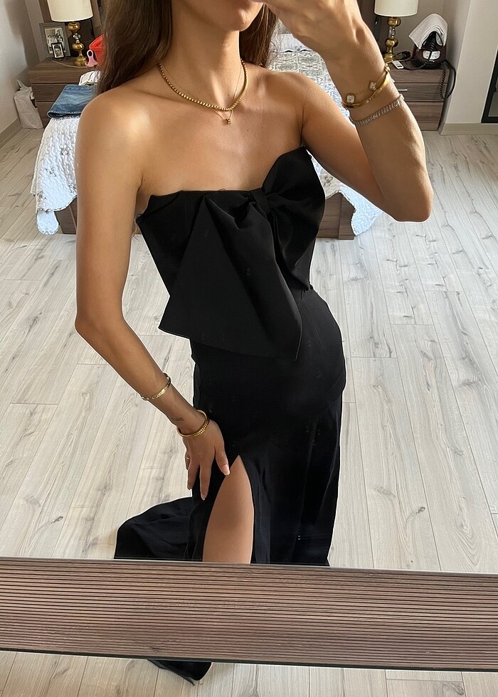 Straplez Siyah Elbise - Görsel 2