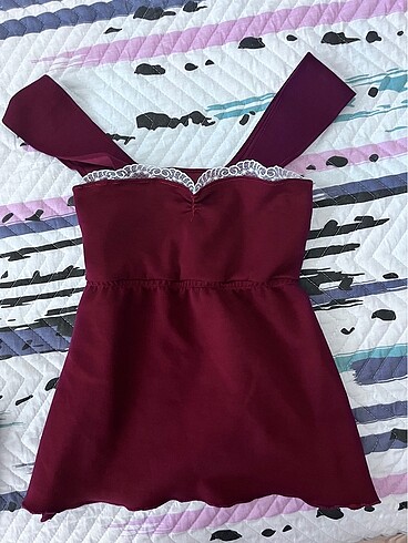 Diğer bordo dantelli dark coquette bluz
