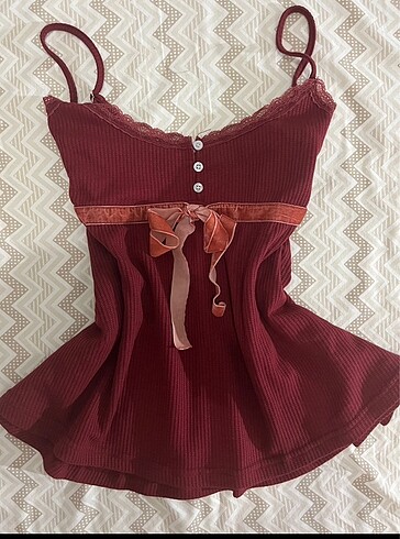 dantelli kurdeleli babydoll bluz