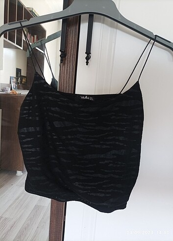 Zebra desenli siyah crop