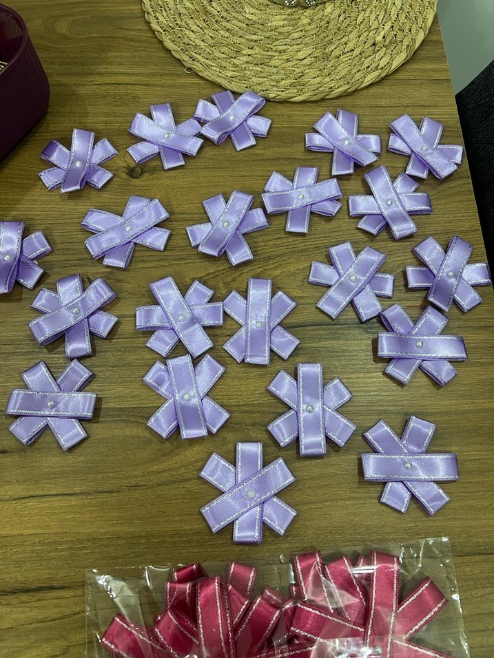 Mor Kurdeleli Çiçek Desenli bohça süsü - Görsel 4