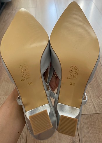 38 Beden gri Renk Taş Rengi Saten Görünümlü Stiletto Kadın Topuklu Ayakkabı