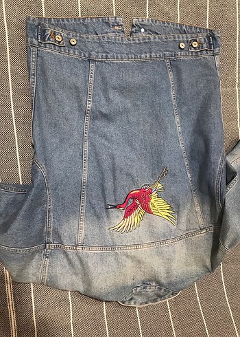 l Beden Baskılı Kot Ceket