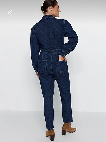 Trendyol & Milla Lacivert balon kollu denim tulum