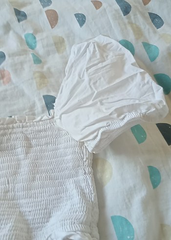Addax Beyaz Straplez Keten Kısa Kollu Bluz