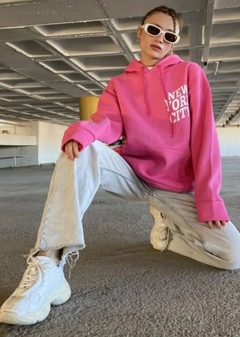 Diğer Fuşya Kapüşonlu Oversize Sweatshirt