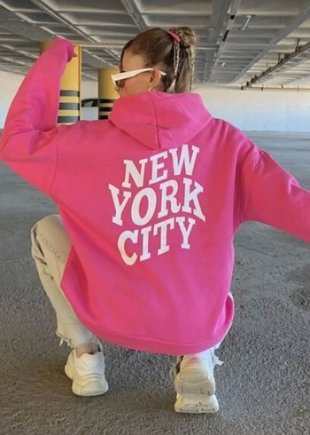 Fuşya Kapüşonlu Oversize Sweatshirt