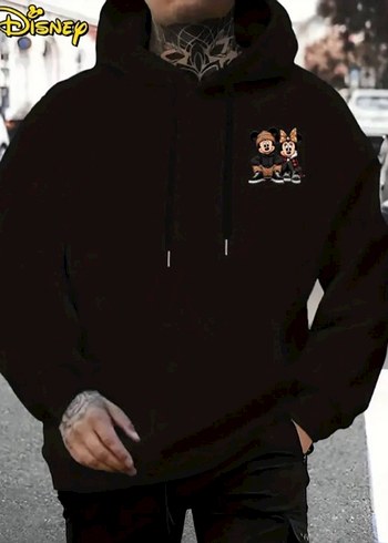 Diğer Siyah Disney Mickey & Minnie Kapüşonlu Sweatshirt