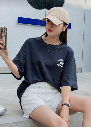 Diğer Kadın Lacivert Mauntaın Oversize Tişört
