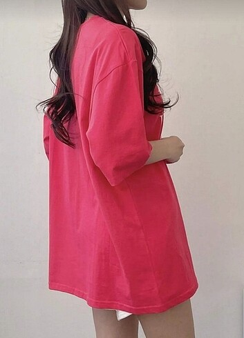 Diğer Pembe Love Baskılı Oversize Tişört