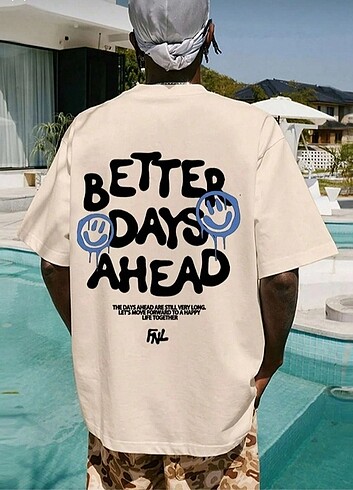 Better Days Ahead Baskılı Krem Oversize Tişört 