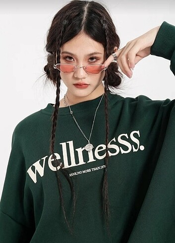 m Beden Yeşil Welnesss Baskılı Oversize Sweatshirt 