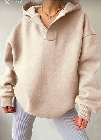 Bej Yaka Detaylı Kapüşonlu Sweatshirt 