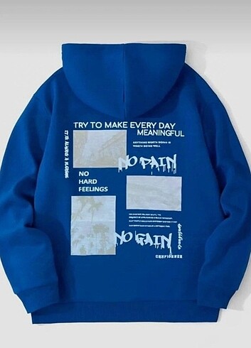 Erkek No Pain Baskılı Oversize Kapüşonlu Sweatshirt 