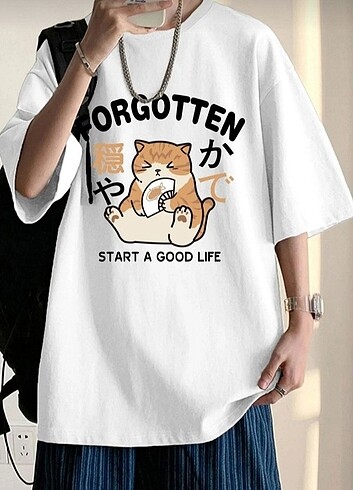 Unisex Beyaz Forgotten Baskılı Oversize Tişört 