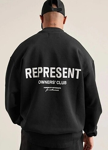 Erkek Siyah Represent Baskılı Oversize Sweatshirt