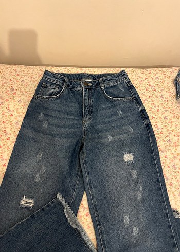 Kız çocuk Mavi Bol Kesim Midi Kot Pantolon