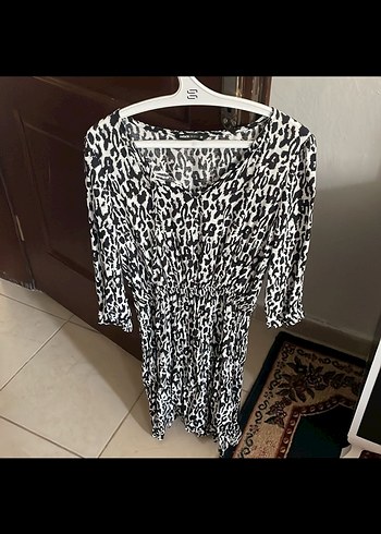 38 Beden Uzun Kollu Zebra Desenli Kadın Elbise