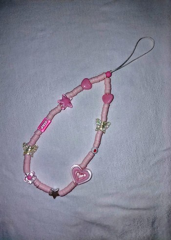 Pembe Boncuklu Bohem Stil Telefon Charmı