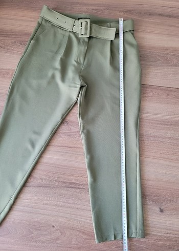 40 Beden Kadın Haki Kumaş Pantolon Kemerli Midi Boy