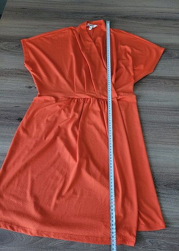 Kırmızı Midi  Elbise V Yaka Drapeli - Görsel 6