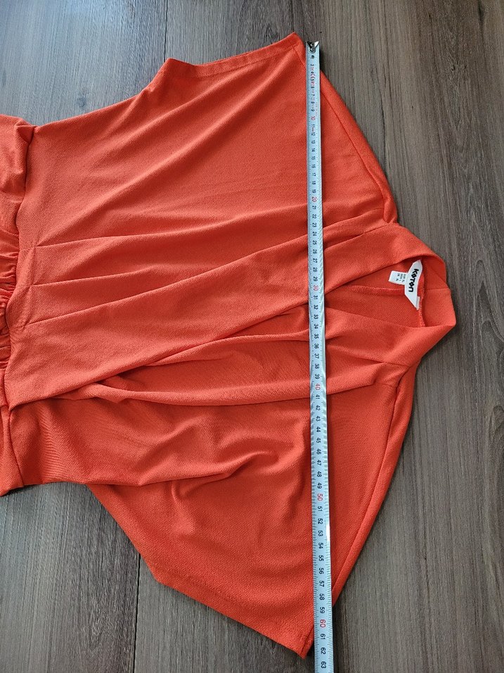 Kırmızı Midi  Elbise V Yaka Drapeli - Görsel 4