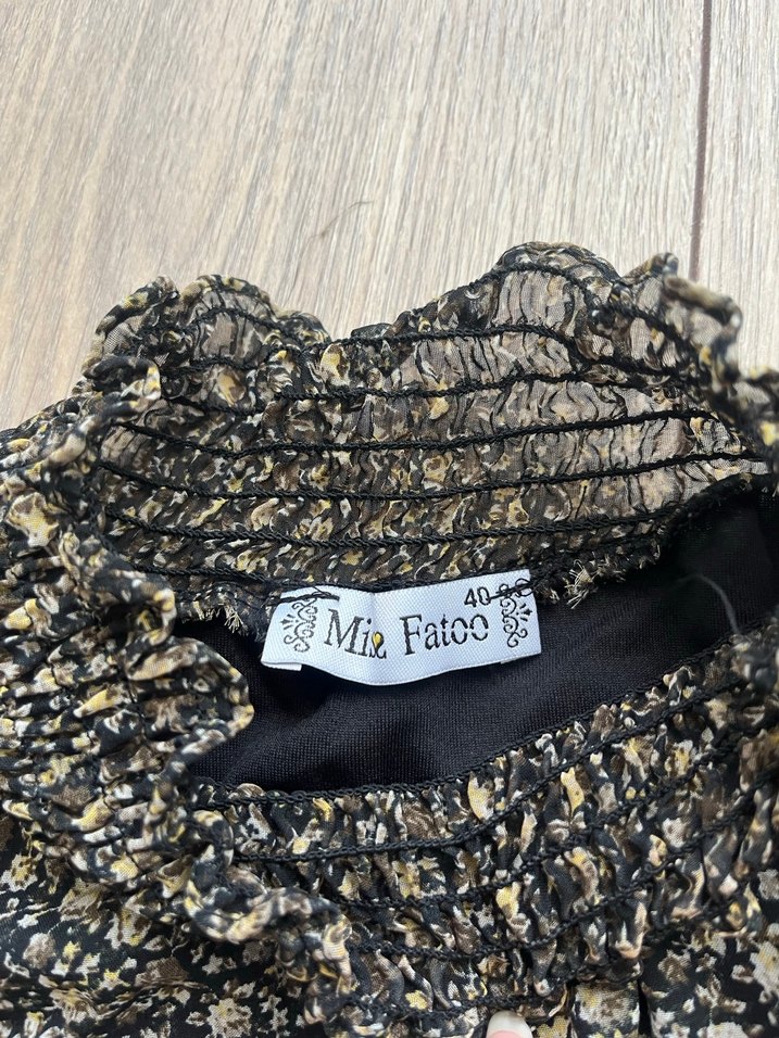 Kahve  Çiçekli Bohem Uzun Kollu Mini Elbise - Görsel 2