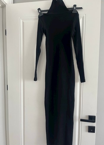 Balıkçı yaka midi boy fitilli triko elbise - Görsel 4