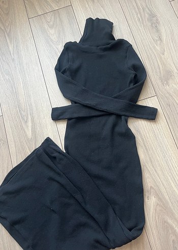 Balıkçı yaka midi boy fitilli triko elbise - Görsel 2