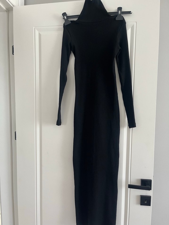 Balıkçı yaka midi boy fitilli triko elbise - Görsel 4