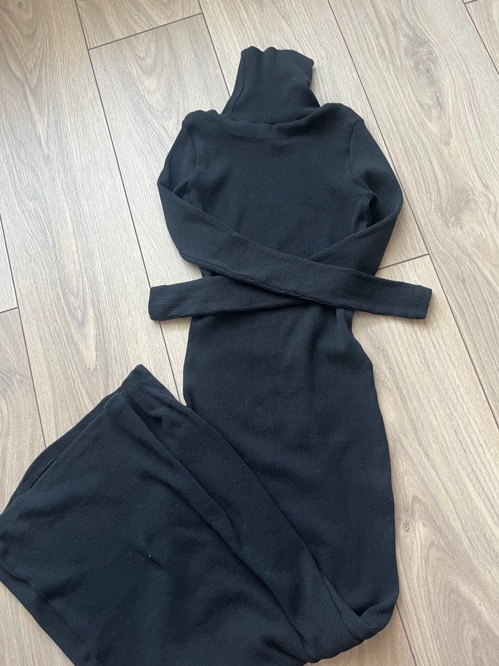 Balıkçı yaka midi boy fitilli triko elbise - Görsel 2