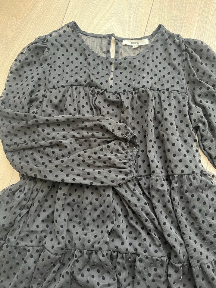 Fırfırlı Siyah Puantiyeli Mini Elbise - Görsel 3