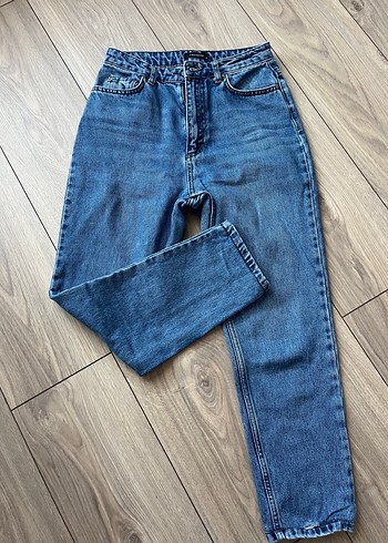 Yüksek bel koyu mavi mom jean - Görsel 2